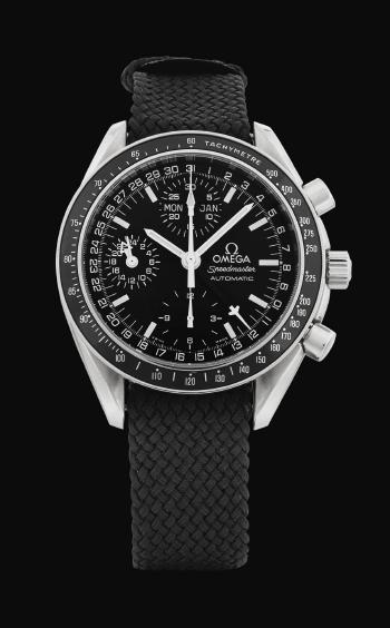 Speedmaster, Ref 35205000 Stainless Steel Chronograph Triple Calendar Wristwatch With 24-Hour Indication Circa 1996 by 
																	 Omega SA