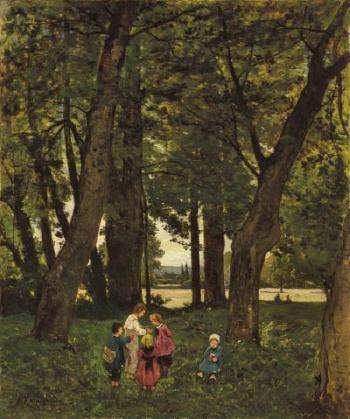 Groupe D'enfants Dans Un Bois by 
																	Henri Harpignies