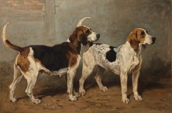 Two Foxhounds, 'Barmaid' And 'Ringlet' by 
																	John Emms