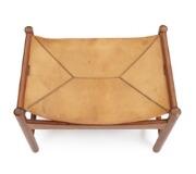 Teak stool with patinated leather leather seat by 
																			Kai Lyngfeldt Larsen