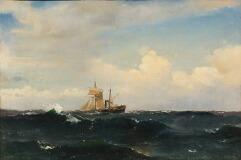 Seascape with a screw schooner off a coast by 
																			Carl Frederick Sorensen
