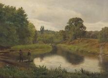 Landscape with anglers by a stream by 
																			Anders Andersen-Lundby