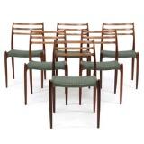 Set of six rosewood chairs by 
																			 J L Moller