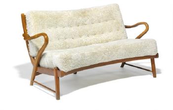 Two seater sofa with curvy frame of patinated oak by 
																	Otto Faerge