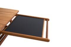 An Oak Coffee Table With Extendable Ends, Black Formica Plate And Storage Tray by 
																			 FDB Mobler