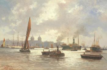 Shipping Off Greenwich Naval College by 
																	Brian J Jones