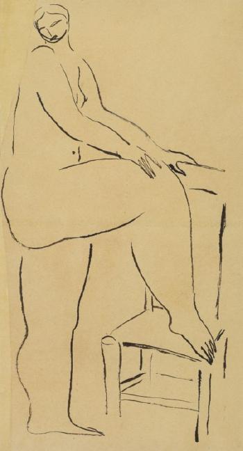 Standing Nude With One Foot On a Chair by 
																	 San-Yu