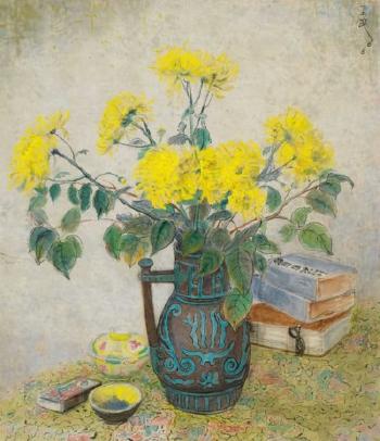 Yellow Flowers in a Vase by 
																	 Pan Yuliang