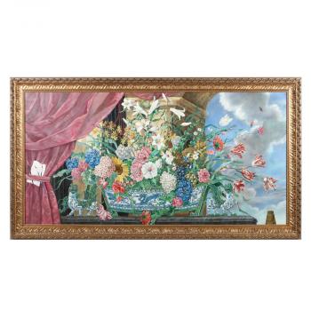 Chinoiserie Still Life Mural with Flowers by 
																			Frederic Monpoint