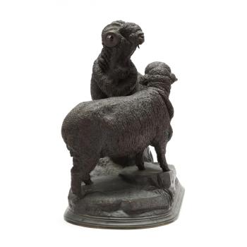 Merino Ram and Ewe by 
																			Jules Moigniez