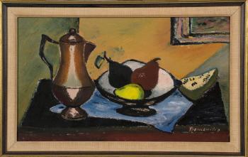 Still Life With a Coffee Pot and a Bowl of Fruit by 
																			Pranas Domsaitis