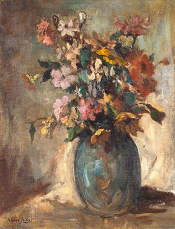 Mixed Flowers in a Blue Vase by 
																	Alexander Rose-Innes