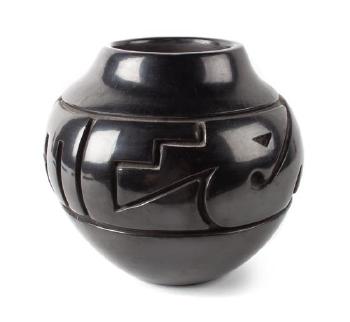 Carved blackware jar by 
																	Virginia Ebelacker