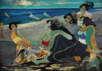 Women and Children by the Beach by 
																	Hendra Gunawan