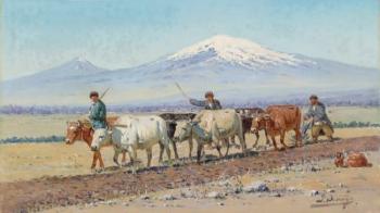 Driving Oxen, Mount Ararat by 
																	Richard Karlovich Zommer