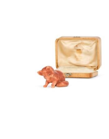 A Jewelled Aventurine Quartz Model of a Fox Cub by 
																	 House of Faberge