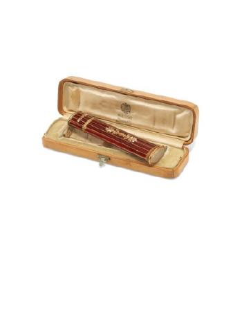 A Two-color Gold-mounted Guilloché Enamel Sealing Wax Case by 
																	 House of Faberge