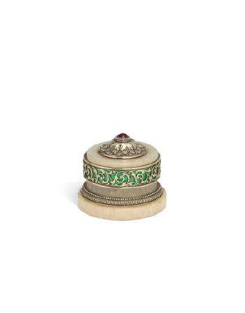 A Gem-set Guilloché Enamel Silver-mounted Hardstone Bell-push by 
																	 House of Faberge