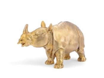 A Silver-gilt Table Lighter in the Form of a Rhinoceros by 
																	Julius Rappoport