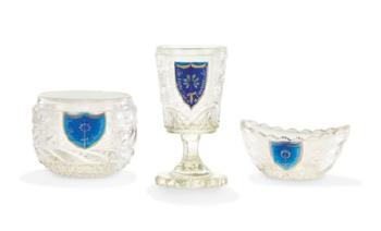 A Glass Goblet, a Sugar Bowl and a Salt Cellar From His Majesty's Own Service in the Cottage Palace by 
																	 Imperial Glass Factory