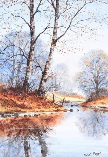 Autumn Trees By A River by 
																	John S Haggan