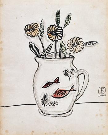 Fish Urn with Flowers by 
																	 San-Yu