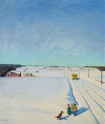 Waiting For School Bus In Snow by 
																	John P Falter