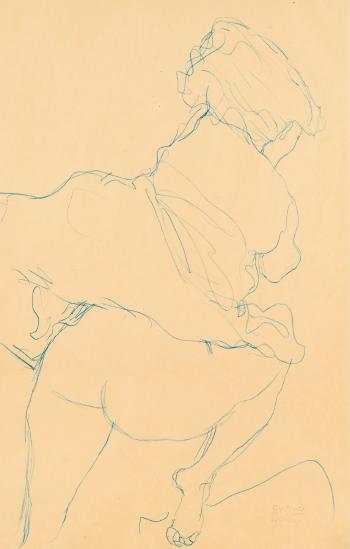 Kauernder Halbakt In Rückenansicht Nach Rechts (Semi-nude Crouching Down Seen From The Back And Turned To The Right) by 
																	Gustav Klimt