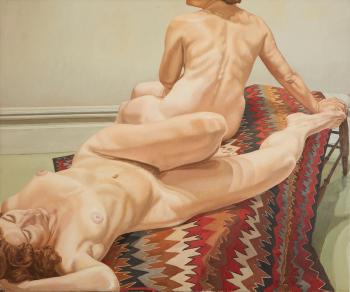 Two Female Models On A Navajo Rug by 
																	Philip Pearlstein