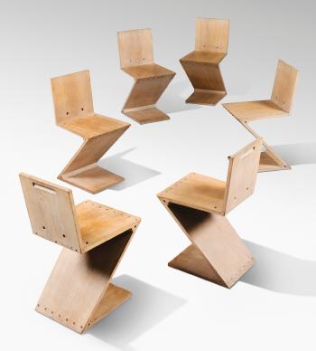 Set Of Six Zig Zag Chairs by 
																	Gerrit Rietveld