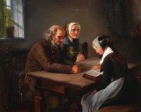 A young girl reads out the Bible, the grandparents listen devoutly by 
																			Elisabeth Jerichau-Baumann
