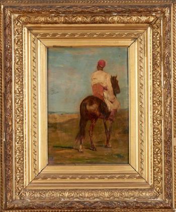 Arabe monté sur un cheval bai, vu de dos by 
																	Eugene Fromentin