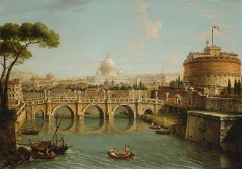 Rome, Looking Towards The Castel Sant' Angelo, With Saint Peter's Basilica Beyond by 
																	Antonio Joli