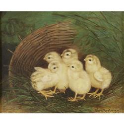 Chicks In A Round Basket by 
																	Ben Austrian