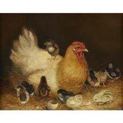 Tan Mother Hen With Ten Chicks by 
																	Ben Austrian