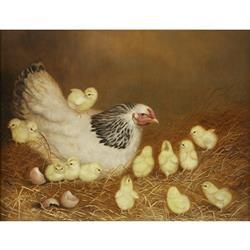 White Hen With Chickens by 
																	Ben Austrian