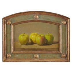 Two Yellow And Two Green Apples On A Light Grey-Tan Background by 
																	Robert Kulicke