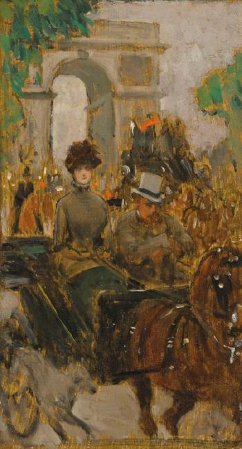 Carriage on the Avenue Du Bois, Paris by 
																	James Jacques Joseph Tissot