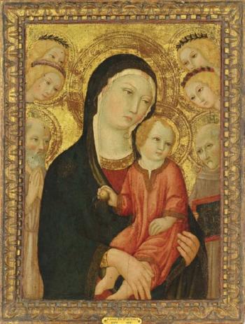 The Madonna and Child with Saints Anthony Abbot and Bernardino of Siena, with attendant angels by 
																	 Sano di Pietro
