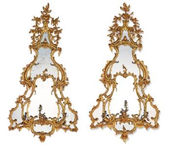 A Pair of George II Giltwood Girandoles by 
																	Thomas Chippendale