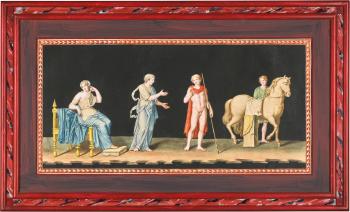A Group Of Eight Gouaches:  Mythological Scenes And Allegorical Figures, All With Decorative Borders by 
																	Michelangelo Maestri