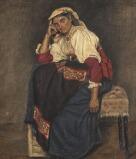 An Italian woman with a white head scarf by 
																			Marie Luplau