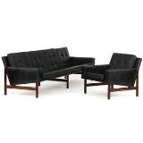Sofa and easy chair with rosewood frame by 
																			Sven Ellekjaer