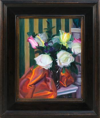 Floral Still Life With Stripes by 
																			Doug Rugh