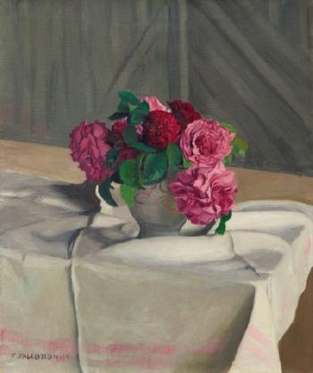 Roses Dans Un Sucrier Blanc, 1910 by 
																	Felix Vallotton