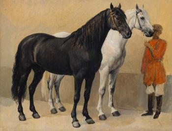 Two Horses of Prince Anatole Demidoff by 
																	Auguste-Marie Raffet