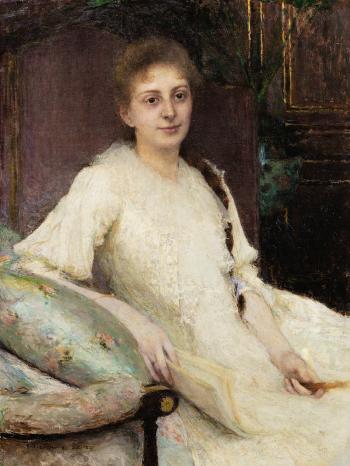 Portrait of Young Woman by 
																	Pascal Adolphe Jean Dagnan-Bouveret