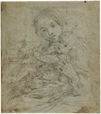 Recto: The Madonna And Child Possibly With St. John The Baptist  Verso:  Various Studies, Including The Head And Bust Of A Woman And A Drapery Study by 
																	Giovanni Lanfranco