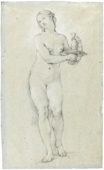Study Of A Female Attendant Holding A Carafe by 
																	Charles-Joseph Natoire