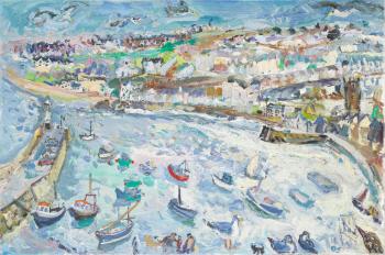 Boats in St Ives Harbour by 
																	Linda Weir